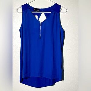 COPY - Fortune + Ivy Blouse Size Small Blue Front Zip Lighton Back Detail